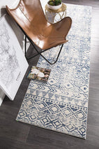 Oasis-Oasis Ismail White Blue Rustic Runner Rug