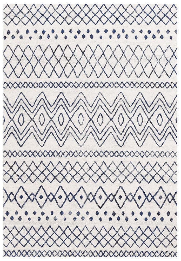 Oasis-Oasis Nadia White Blue Rustic Tribal Rug