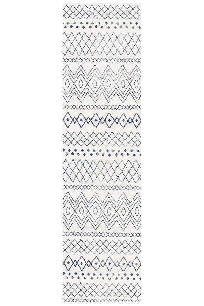 Oasis-Oasis Nadia White Blue Rustic Tribal Runner Rug