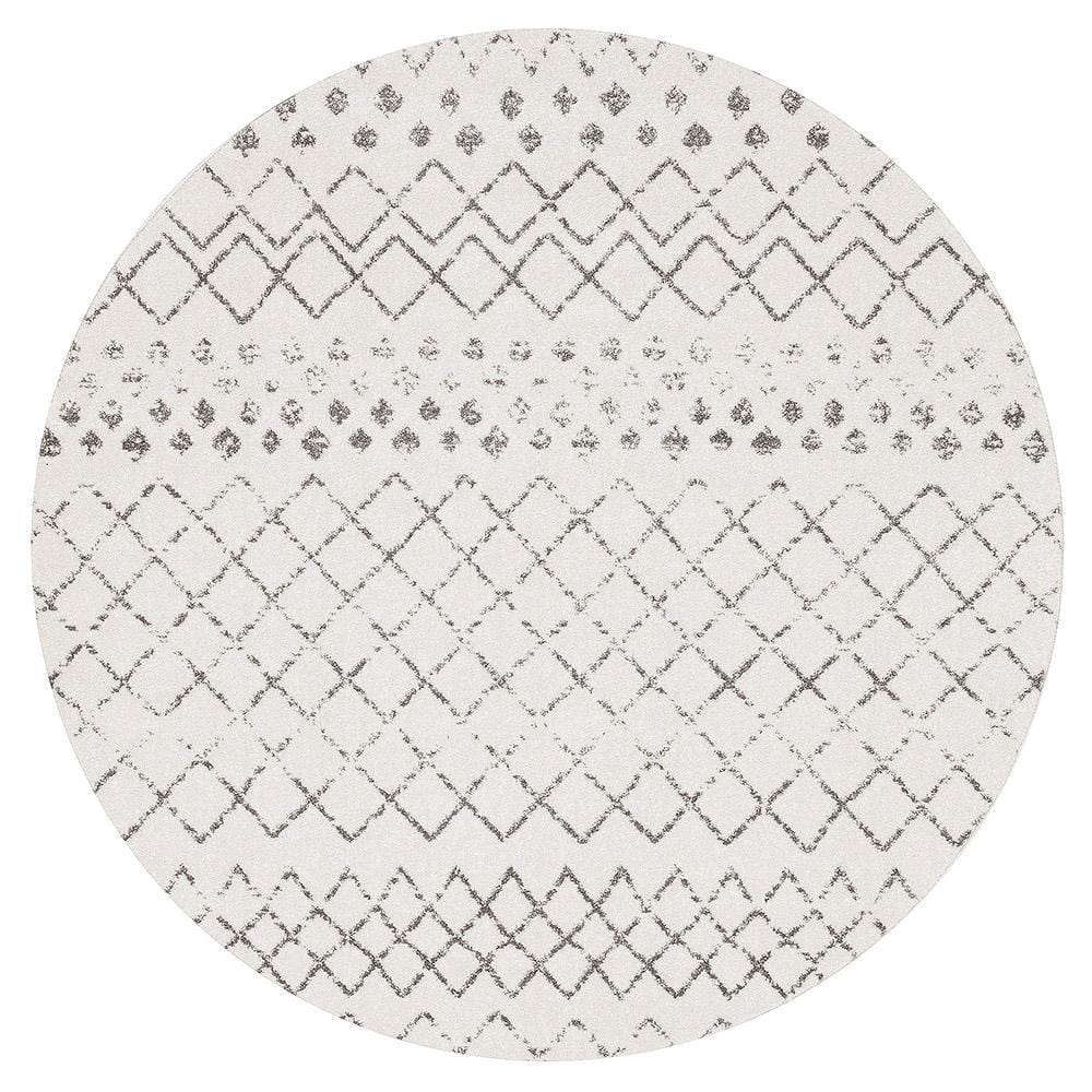 Oasis-Oasis Selma White Grey Tribal Round Rug