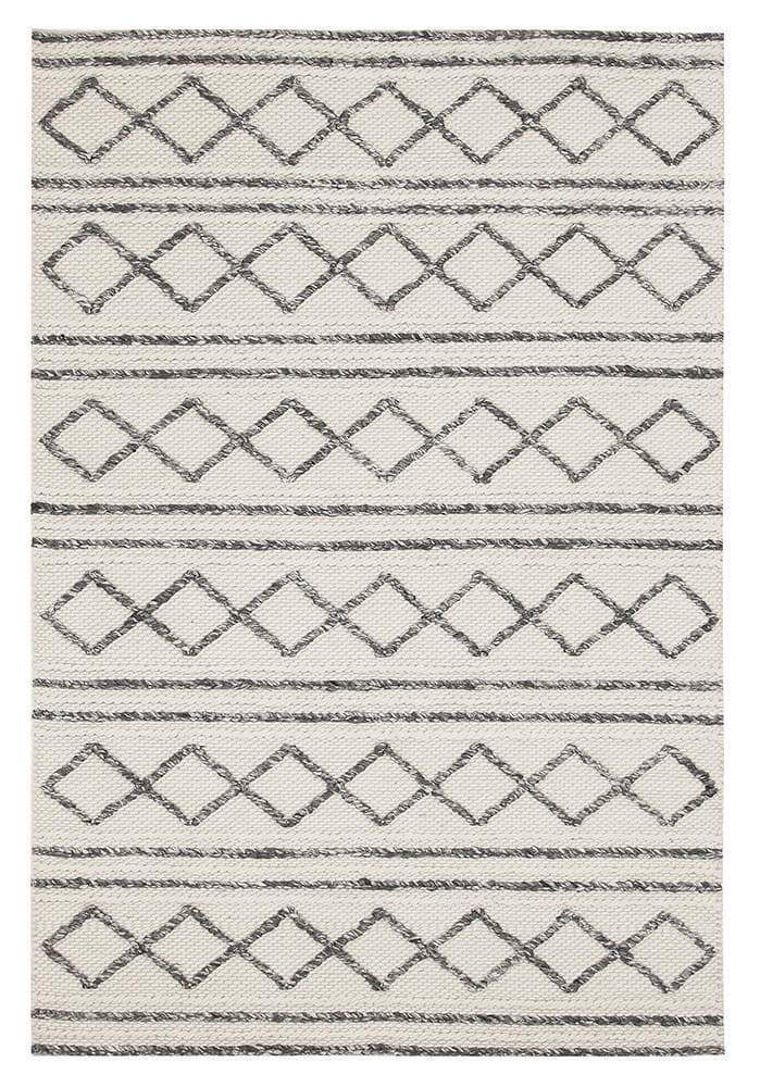 Studio-Milly Textured Woollen Rug White Grey